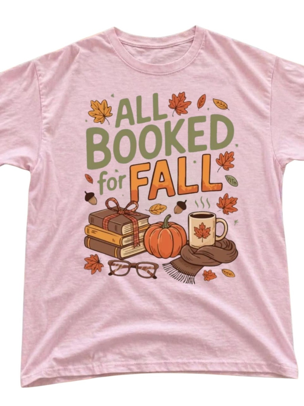 Gildan Pink "All Booked for Fall" Short Sleeve Tee, Gift For Her, For Him